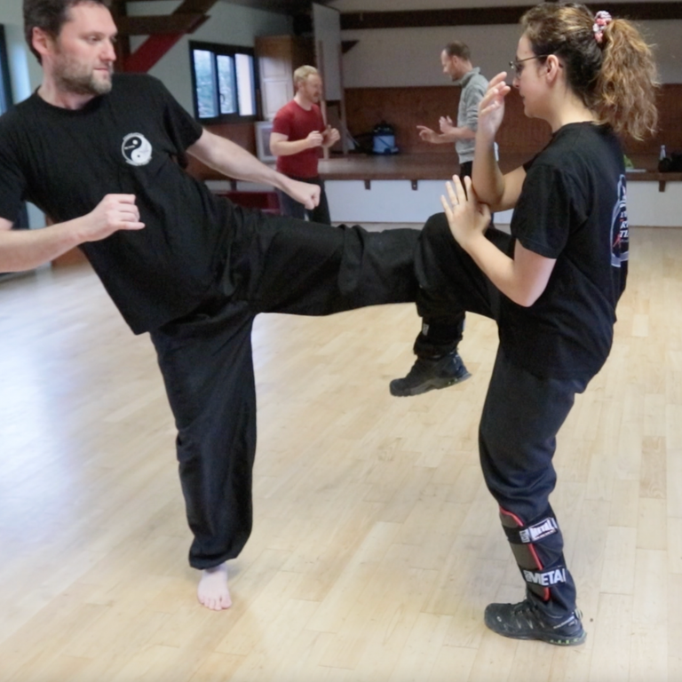 Les blocages avec les jambes au Club d’arts martiaux à St-Cirgues-de-Malbert, spécialisé en Wing Chun, proche Aurillac (Cantal)